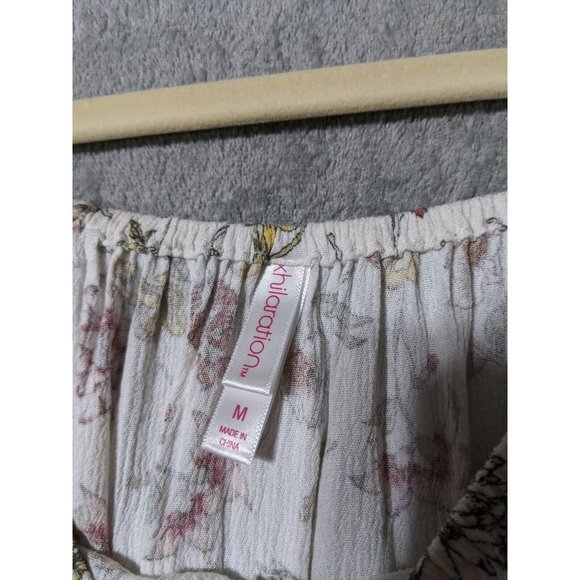 🍑XHILARATION Women 100% Rayon Knit Top Cropped Floral Multicolor MEDIUM (8-10) - Picture 2 of 11